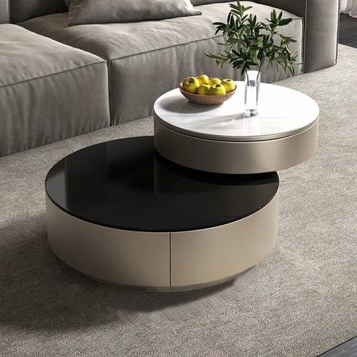 意式轻奢圆形旋转式岩板小户型新款茶几家用客厅简约现代高级组合