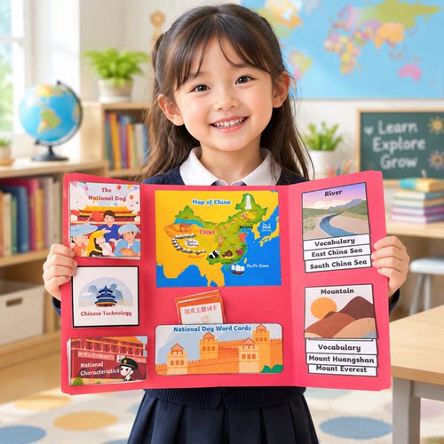 国庆节中国传统节日Lapbook小学初中英语立体翻翻书工手素材教具