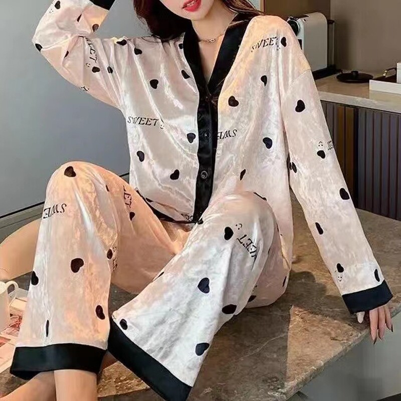 维多利亚金丝绒睡衣女款春秋2024年新款冬季性感网红风女士长裤家