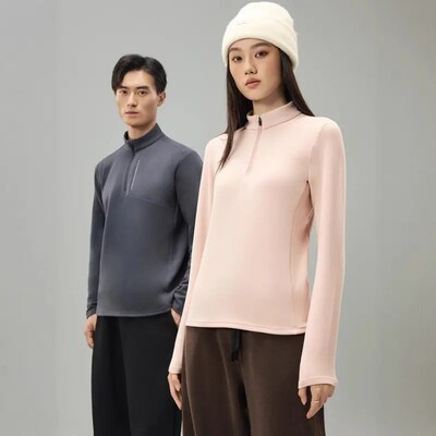 力速者秋冬男女跑步抓绒衣拉链领