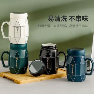 新款高颜值耐高温马克杯带盖勺随手杯居家大容量陶瓷水杯男生情侣