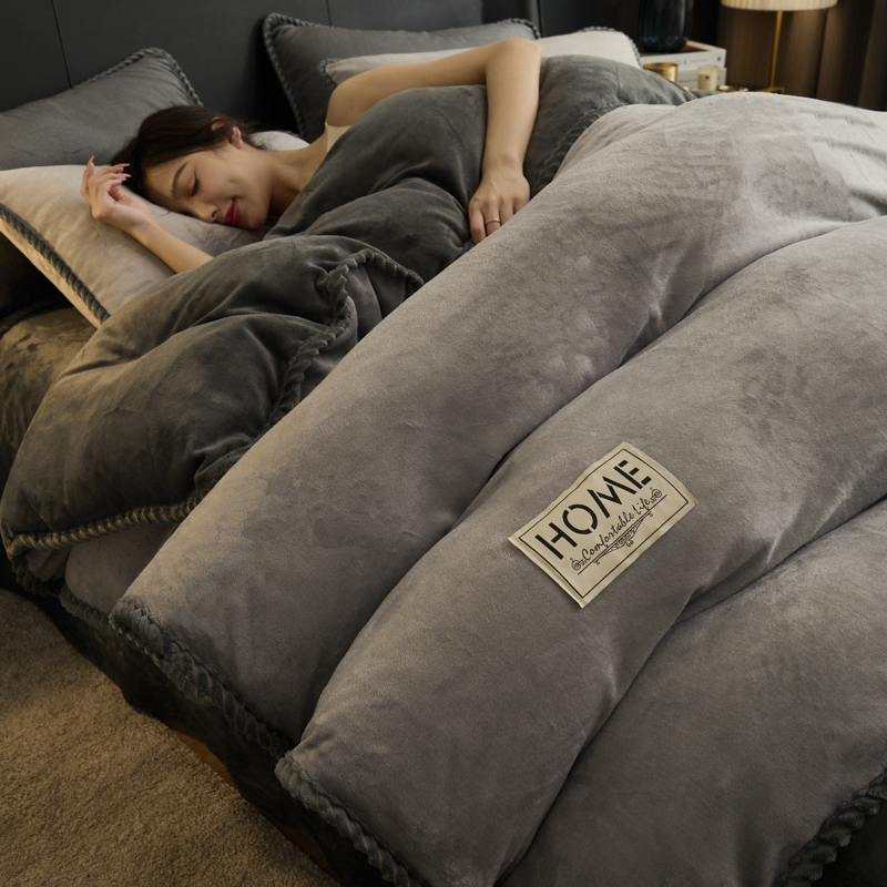 轻奢北欧牛奶绒四件套双面绒加厚床上用品被套三件套冬天加绒被单