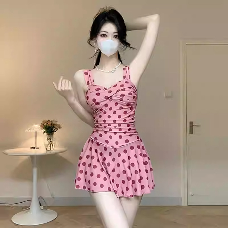 泳衣女款连体裙式保守高级感小胸聚拢微胖遮肉显瘦粉色纯欲网红风