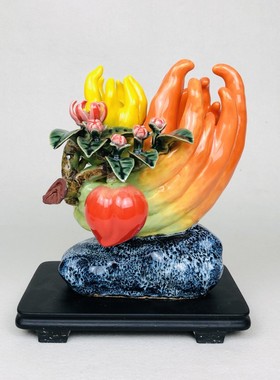 佛手瓜得心应手陶瓷摆件石湾公仔