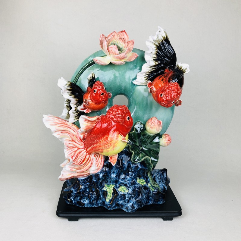 玉璧金鱼金玉满堂陶瓷摆件石湾公仔客厅办公室装饰品