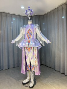 快乐阳光《说唱梨园》《京剧娃》女紫色亮片戏曲中国风京剧演出服