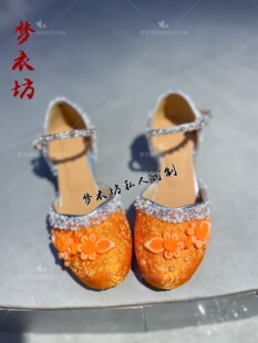 私人定制女童高跟鞋中国风走秀高跟鞋女童少数民族鞋绣花鞋礼服鞋