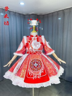 快乐阳光演出服《姥姥的腊八粥》女童红色中国风短款拜年服礼服