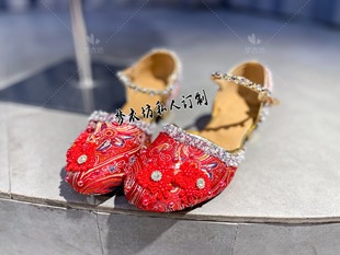 私人定制女童高跟鞋中国风走秀高跟鞋女童民族鞋绣花鞋礼服鞋