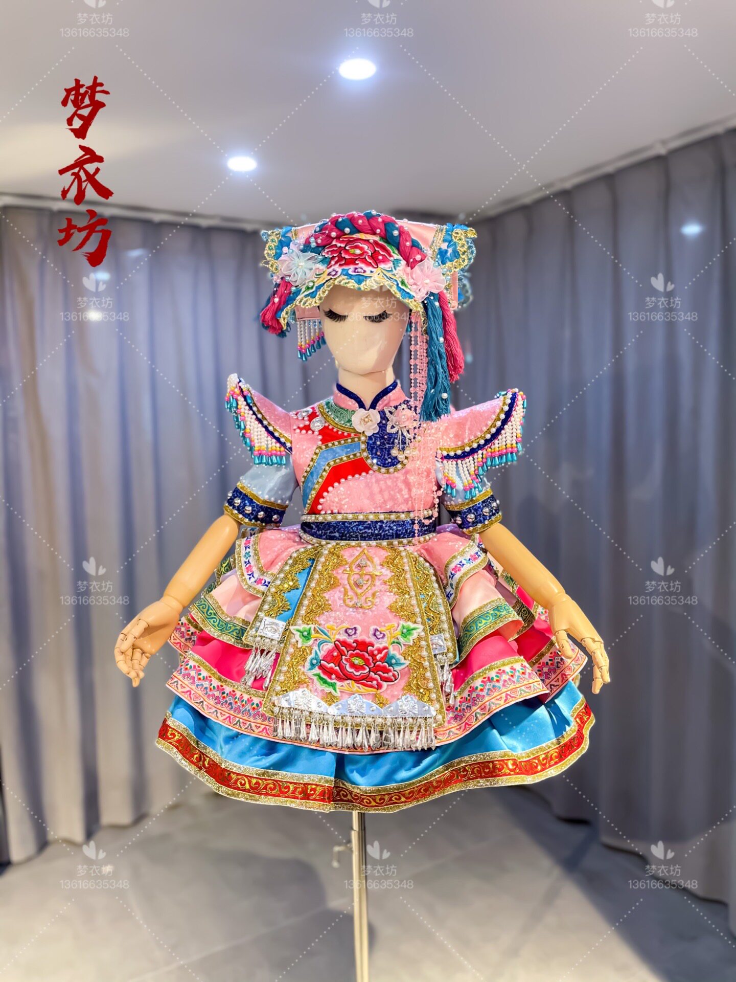 特价！快乐阳光女童哈尼族苗族摩梭族土家族彝族畲族壮族民族服