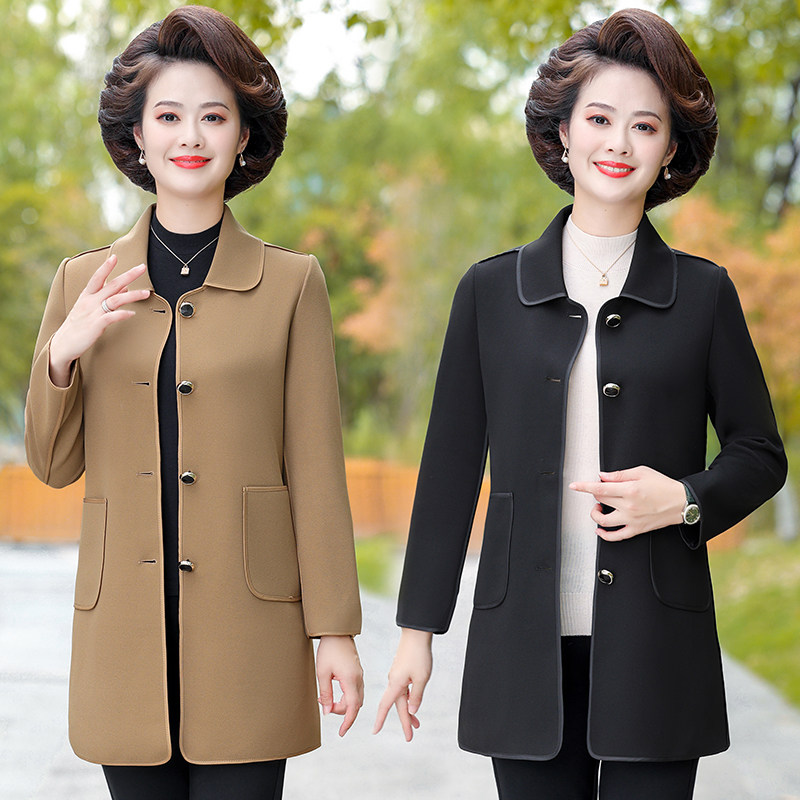 妈妈春装中式时尚春秋外套新款中老年女装洋气国风风衣中长款上衣