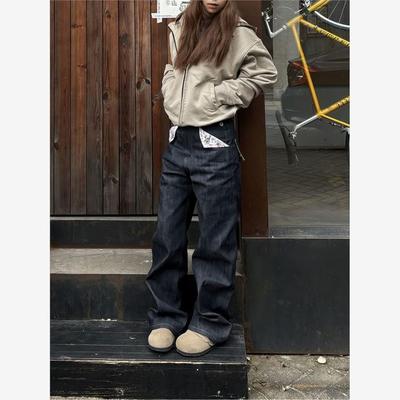 美式复古碎花窄版直筒牛