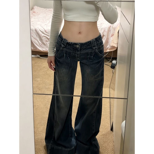 低腰拼接微喇叭牛仔裤女夏季高街