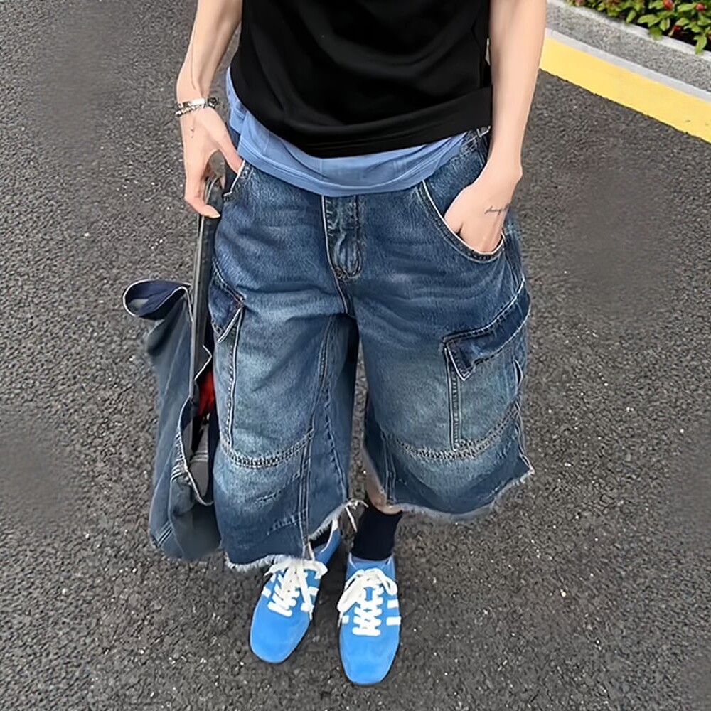 美式复古设计感多口袋工装裤子女夏季街头辣妹宽松bf慵懒风七分裤