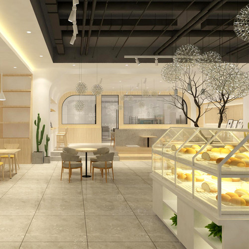 面包店设计室内装修设计师纯设计蛋糕店3D效果图制作平面图施工图