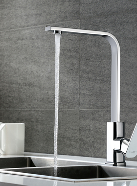 厨房洗菜盆冷热水龙头全铜四方管混水水槽黑色拉丝高档龙头七字型