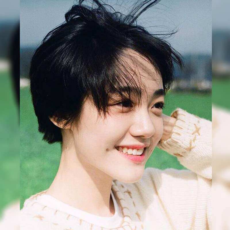 高档假发女短发圆脸波波头全真人发网红短碎发蓬松自然全头套式假