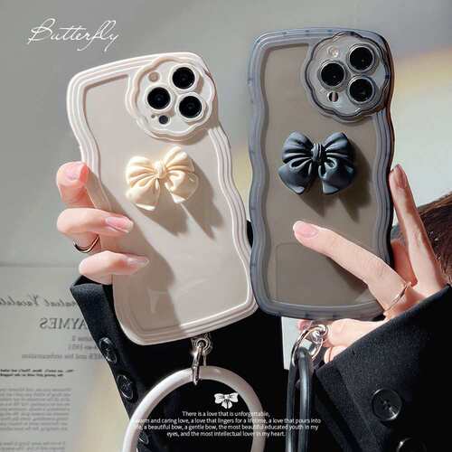 波浪蝴蝶结适用iPhonepromax苹果手机壳新款女款xr硅胶环