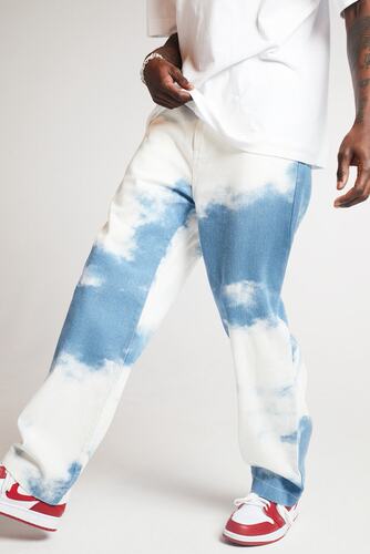 2023 new men's pants loose white washed straight denim t