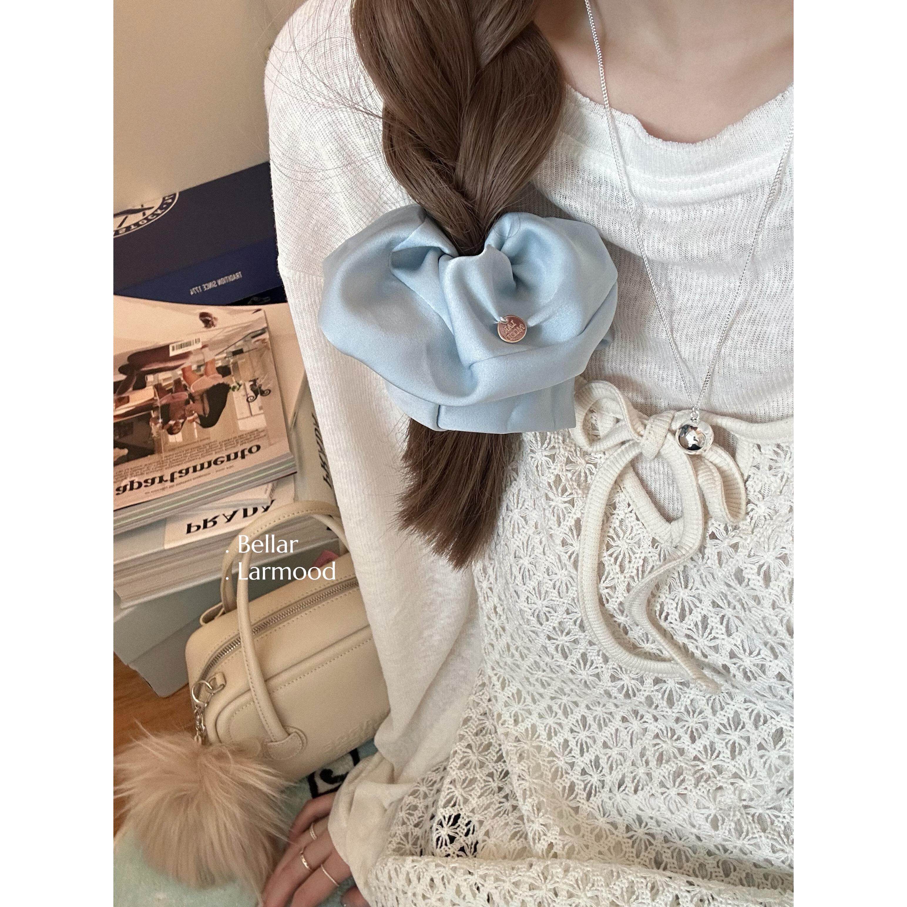 Bellar / larmood 法式甜美 奶蓝色babyblue缎面 圆片手工发圈