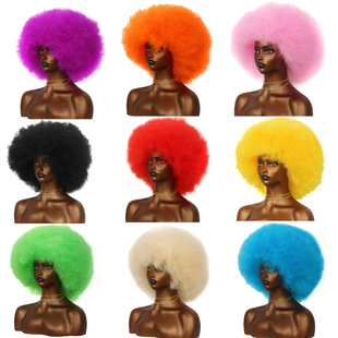 黑人短款假发非洲卷发毛毛虫蓬松小卷爆炸头假发现货afro wig