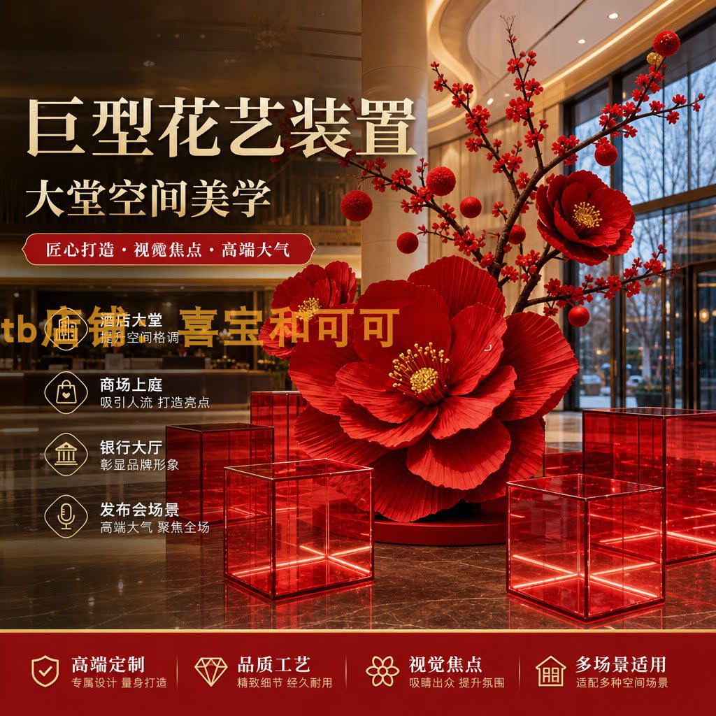 新年红色仿真梅花树装饰商场酒店大堂企业活动新春许愿树造景美陈