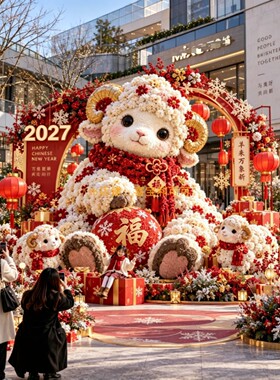 2027羊年吉祥物毛绒小羊打卡装置