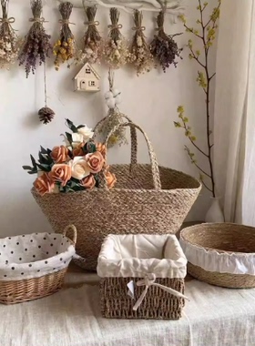 ins简约手工编织花篮桌面摆件