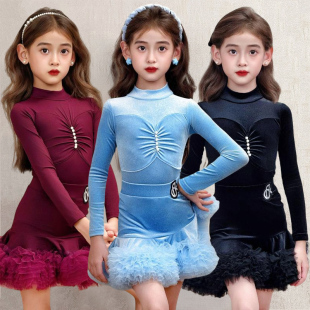 梵蒂恺2025拉丁舞服女童练功服训练服2025新款花边丝绒演出服套装
