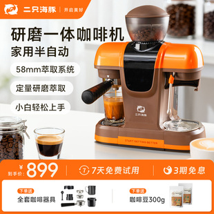 铠食两只海豚半自动咖啡机研磨一体家用小型意式 浓缩拿铁打奶泡