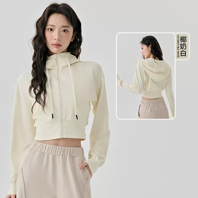 新款速干运动外套女短款连帽拉链