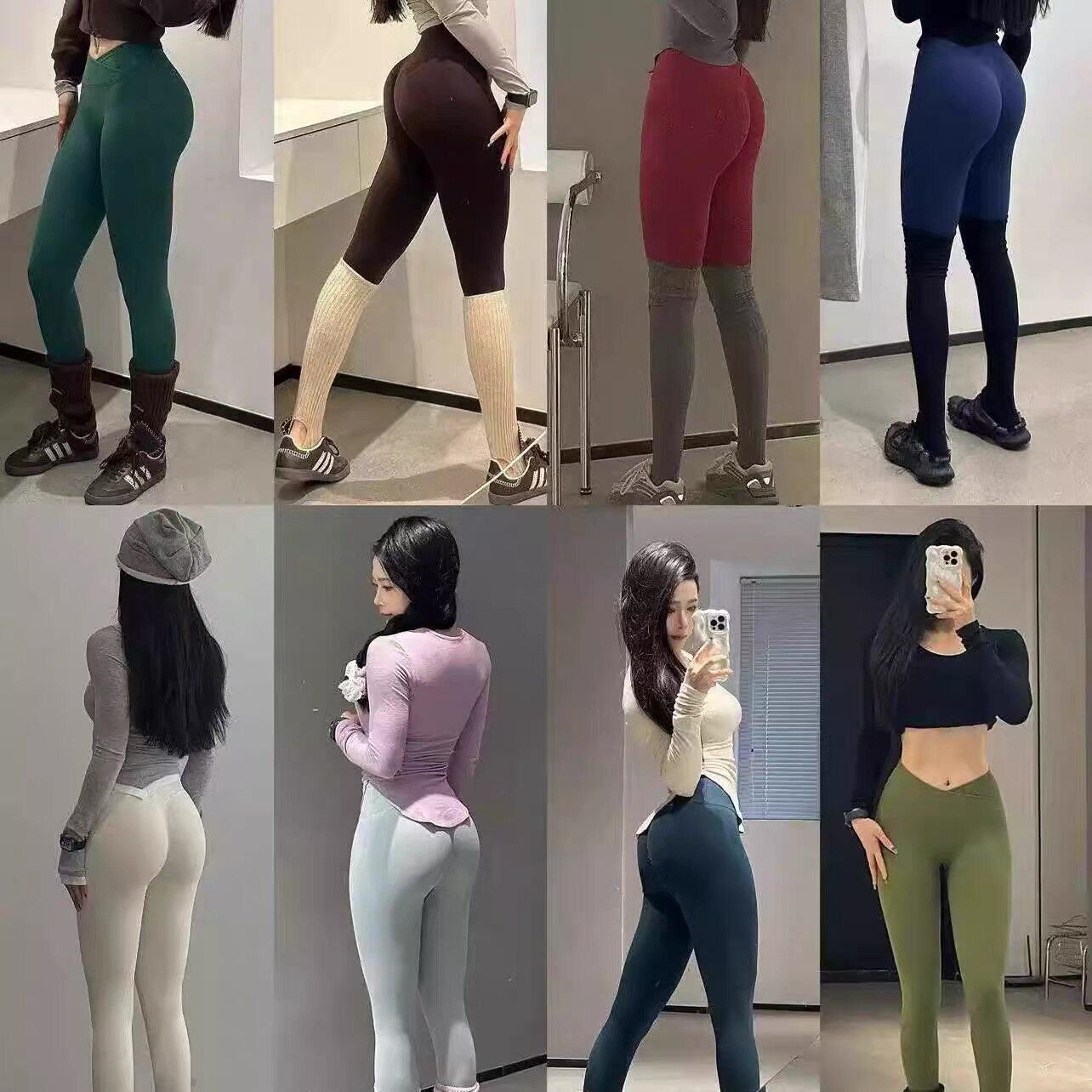 交叉腰收腹提臀健身裤女紧身显瘦瑜伽裤针织弹力运动长裤蜜桃裤