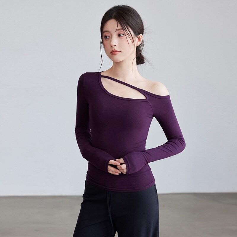 新款瑜伽服女镂空带胸垫长袖T恤秋季斜领内搭健身外穿运动上衣,运动/瑜伽/健身/球迷用品,瑜伽t恤,淘宝优惠券,粉丝福利购,淘宝优惠卷
