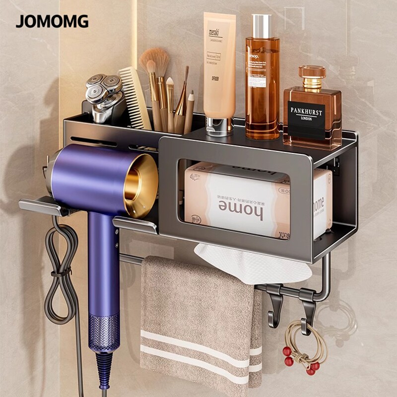 卫生间置物架浴室吹风机架纸巾架免打孔壁挂式牙刷牙膏梳子收纳筐