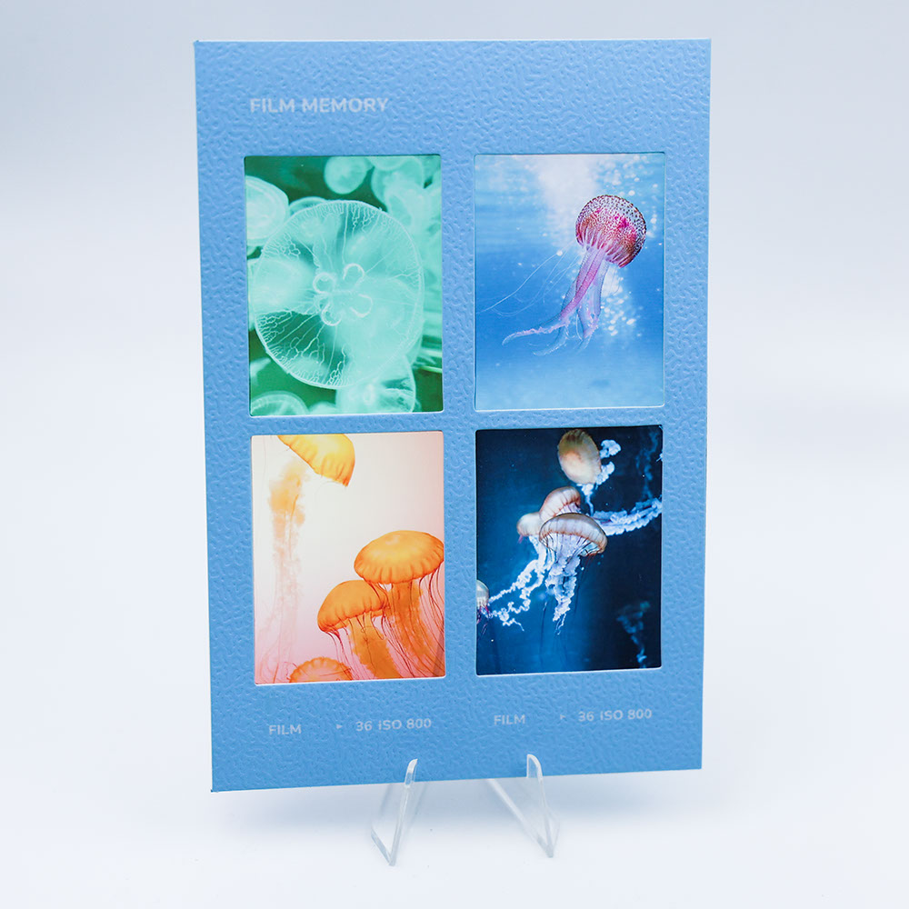 多巴胺色系四宫格反转胶片定制光影透卡拍得立幻灯片明信片胶片夹