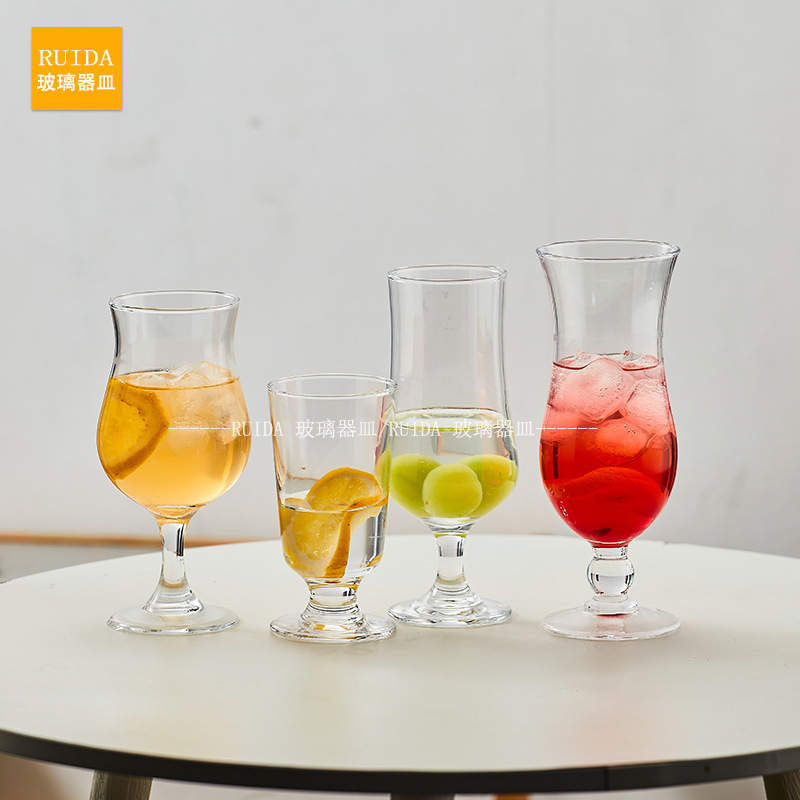 简约网红餐厅高脚果茶杯玻璃杯气泡水杯果汁冷饮杯鸡尾酒饮品杯子