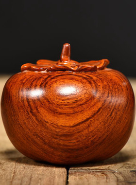 花梨木雕柿子寓意摆件事事如意新中式家居办公室红木装饰工艺礼品