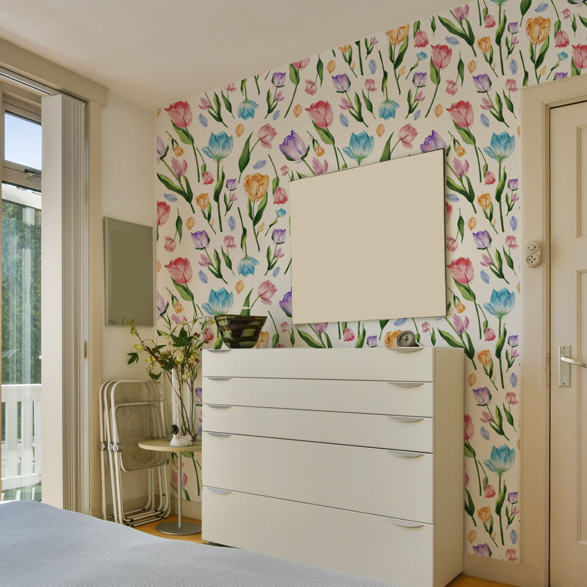 ATW2042-KQ新款植物花卉郁金香壁纸墙贴柜子贴画家居背景墙墙贴