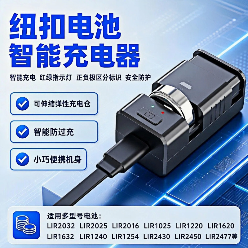 原装纽扣电池充电器LIR2032/2025/2450/2477汽车钥匙遥控器CR2032