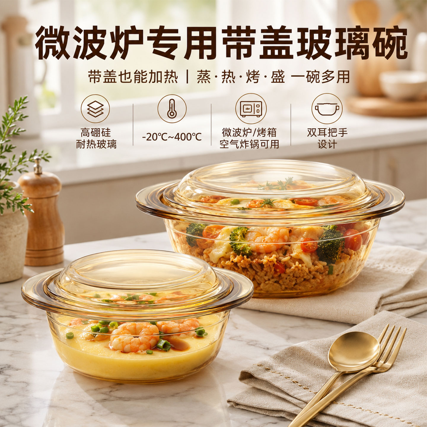 微波炉用带盖玻璃碗耐高温蒸蛋图片
