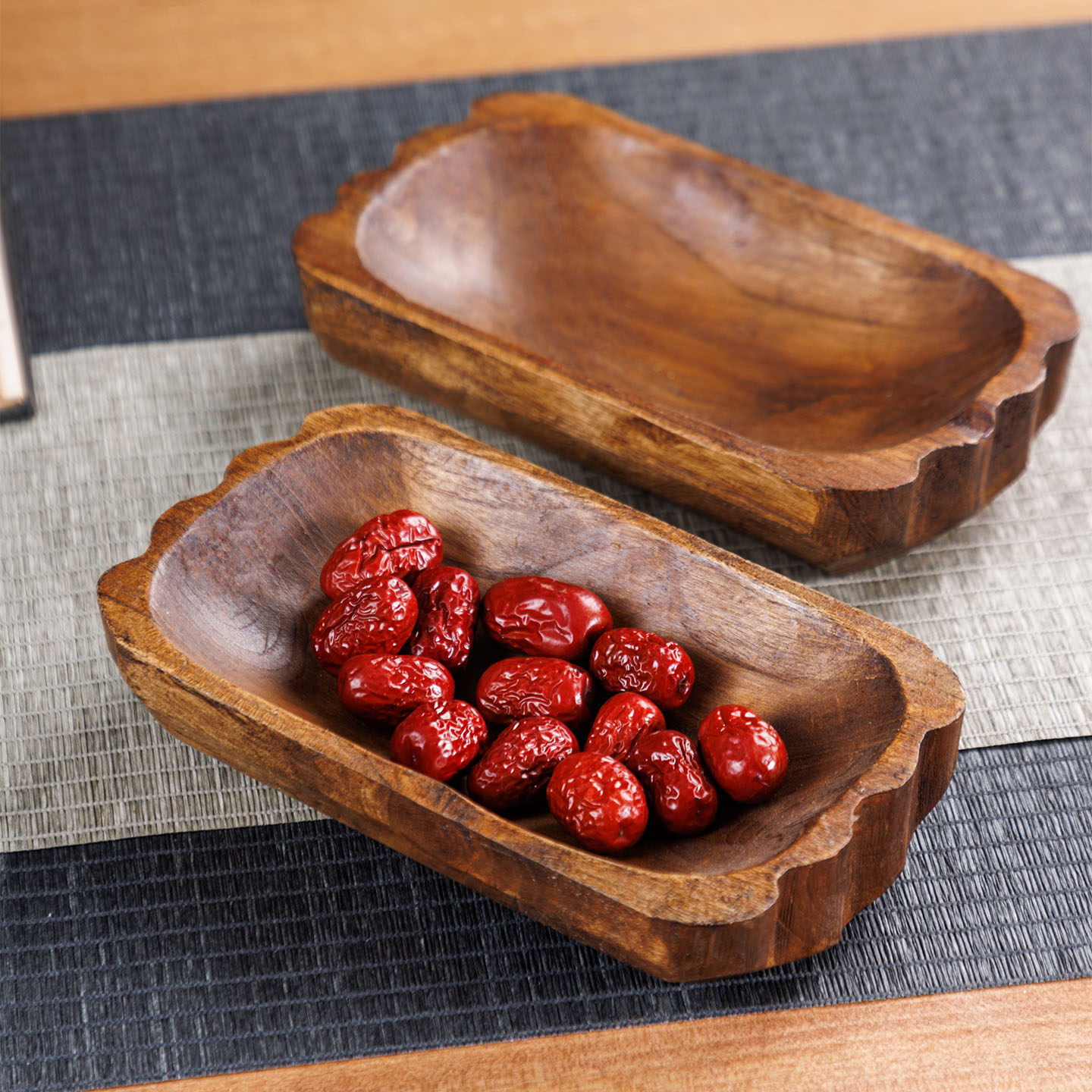 泰国水果盘客厅家用2025新款实木干果零食收纳盘家用中式果盘复古