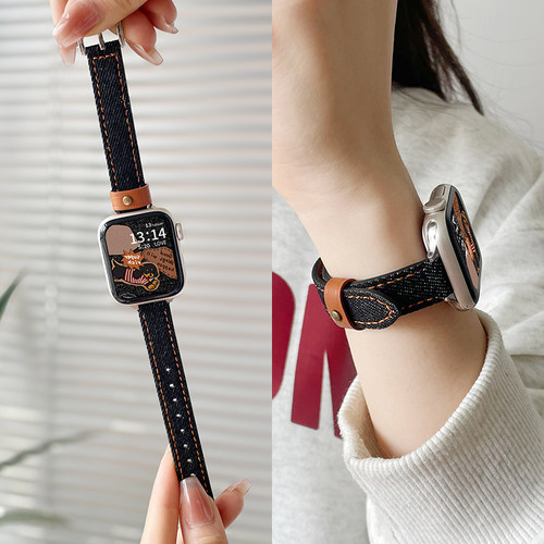 学长家新款真皮牛仔柳钉表带