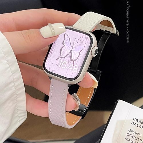 学长家真皮荔枝纹磁吸扣新款表带