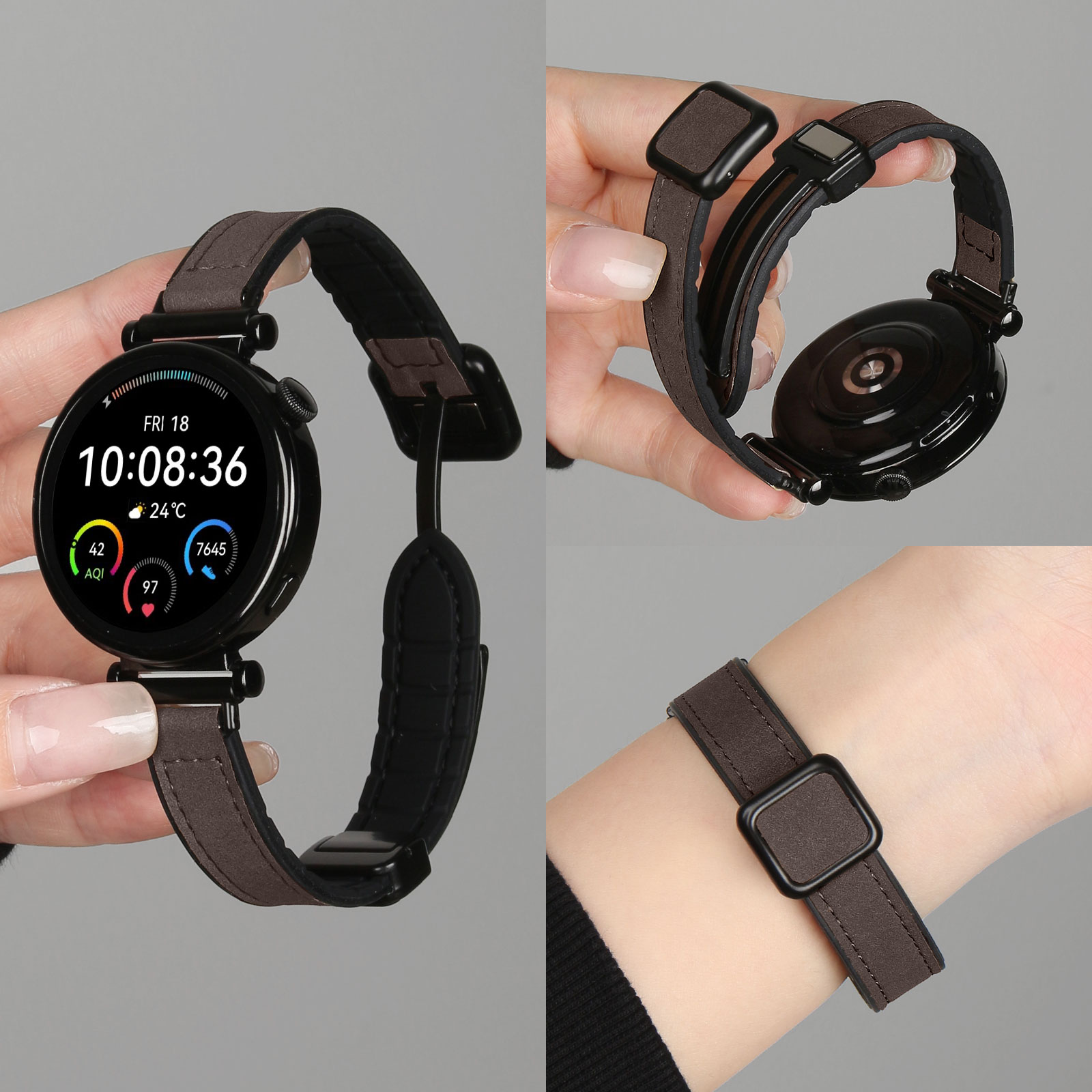 学长家创意疯马皮磁吸扣表带秋冬