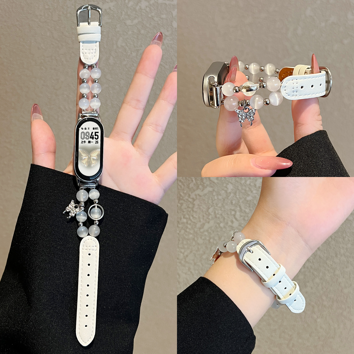 学长家新款创意猫眼石间皮质表带