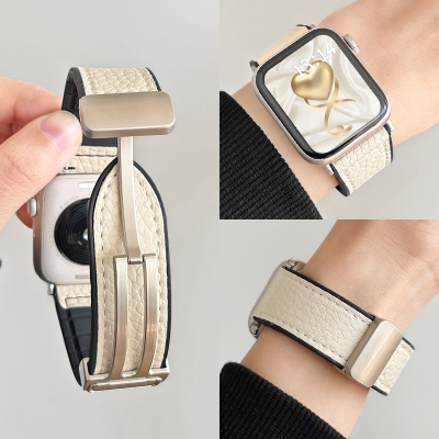 学长家真皮荔枝纹硅胶磁吸扣表带