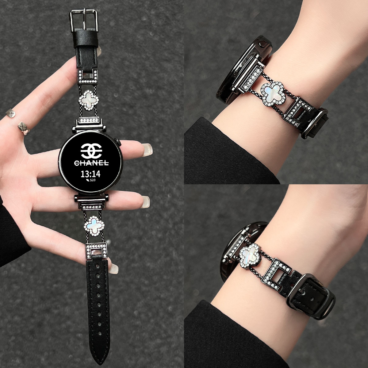 学长家新款创意四叶草间皮表带女