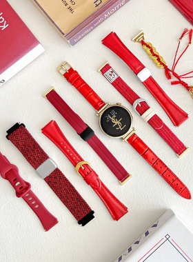 适用华为gt5/6手表带新款新年红色系列5pro女士真皮watch4智能手表watchgt4高级感女款专用gt3硅胶编织女表带