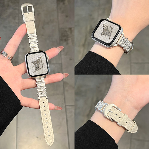 学长家创意镶钻不规则间皮质表带