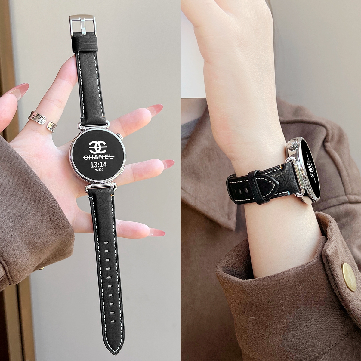 学长家创意彩线针扣皮质表带女士